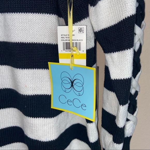 Cece Black Striped Long Sleeve Boat Neck Sweater - Picture 5 of 7